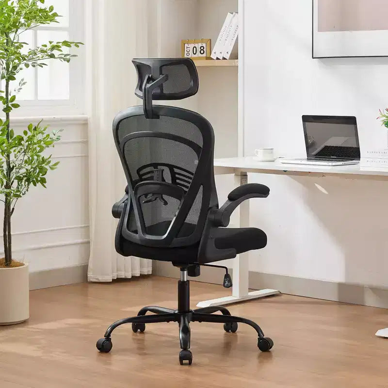Ergonomic Office Chair  Flip-Up Armrests & Lumbar Support  Wide Seat Gaming Chair for Study/Bedroom/Home Office