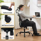 Ergonomic Office Chair  Flip-Up Armrests & Lumbar Support  Wide Seat Gaming Chair for Study/Bedroom/Home Office