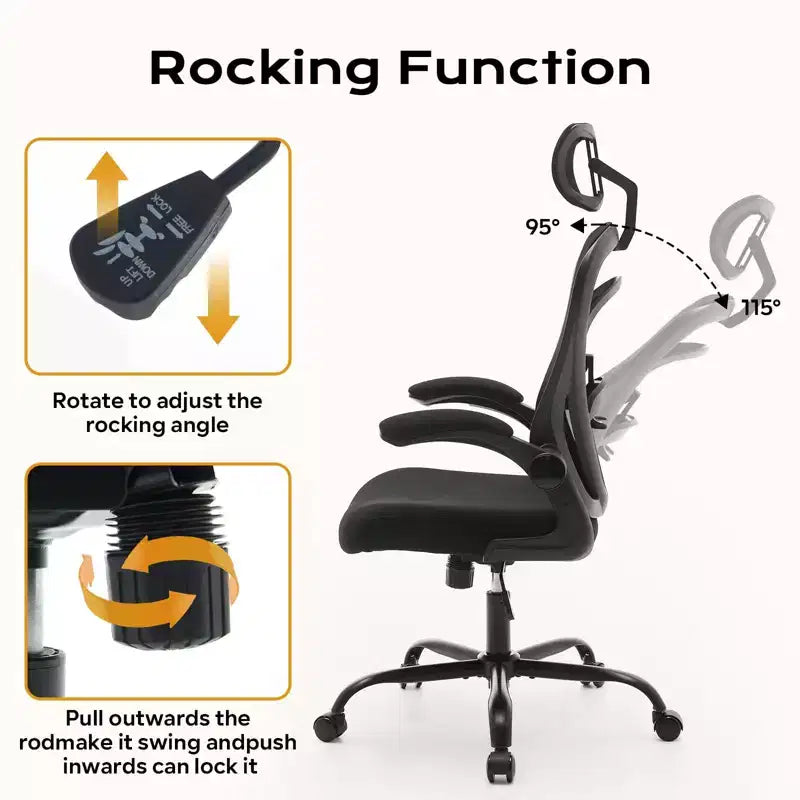 Ergonomic Office Chair  Flip-Up Armrests & Lumbar Support  Wide Seat Gaming Chair for Study/Bedroom/Home Office