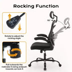 Ergonomic Office Chair  Flip-Up Armrests & Lumbar Support  Wide Seat Gaming Chair for Study/Bedroom/Home Office