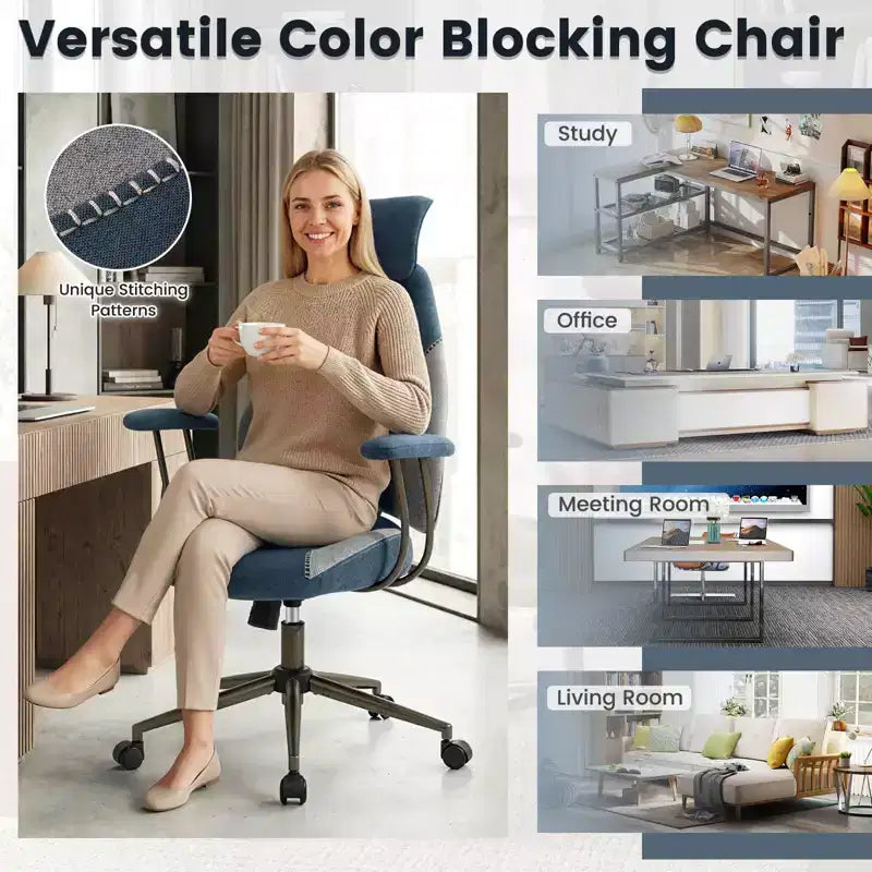 Costway Ergonomic Office Chair with 2D Headrest, Rocking Backrest & Wheels, Gaming Chair Blue/Brown & Beige/Gray & Blue