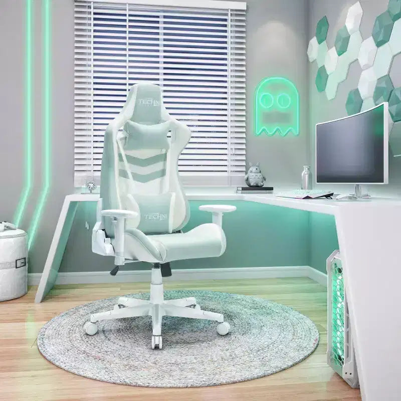 TUYOHW 300lbs Swivel Gaming Chair with Adjustable Height,Lumbar&Head Pillow,Wheels,Ergonomics Office Chairs Video Game Chaise for Office&Home