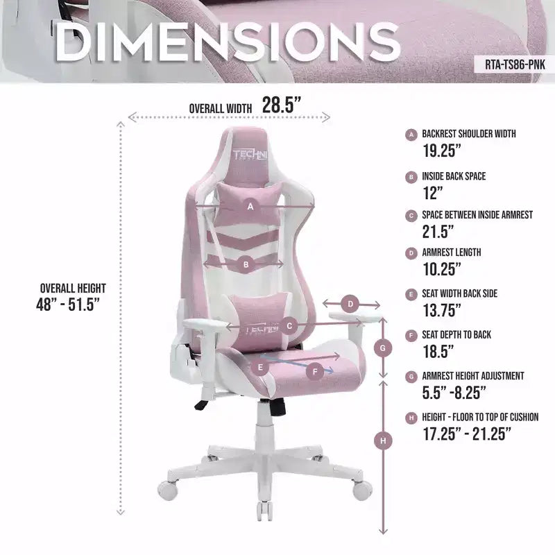 TUYOHW 300lbs Swivel Gaming Chair with Adjustable Height,Lumbar&Head Pillow,Wheels,Ergonomics Office Chairs Video Game Chaise for Office&Home