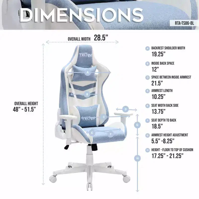 TUYOHW 300lbs Swivel Gaming Chair with Adjustable Height,Lumbar&Head Pillow,Wheels,Ergonomics Office Chairs Video Game Chaise for Office&Home