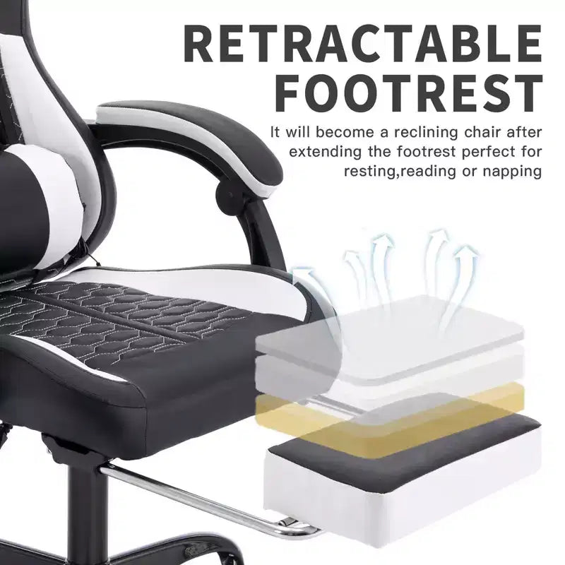 TUYOHW Swivel Gaming Chair Office Chairs with Wheels,Reclining Back,Adjustable Seat Height&Footrest,Ergonomics Video Game Chairs,300lbs Max