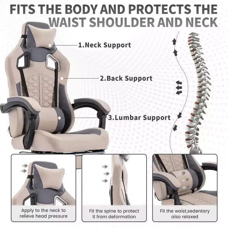 TUYOHW Swivel Gaming Chair Office Chairs with Wheels,Reclining Back,Adjustable Seat Height&Footrest,Ergonomics Video Game Chairs,300lbs Max