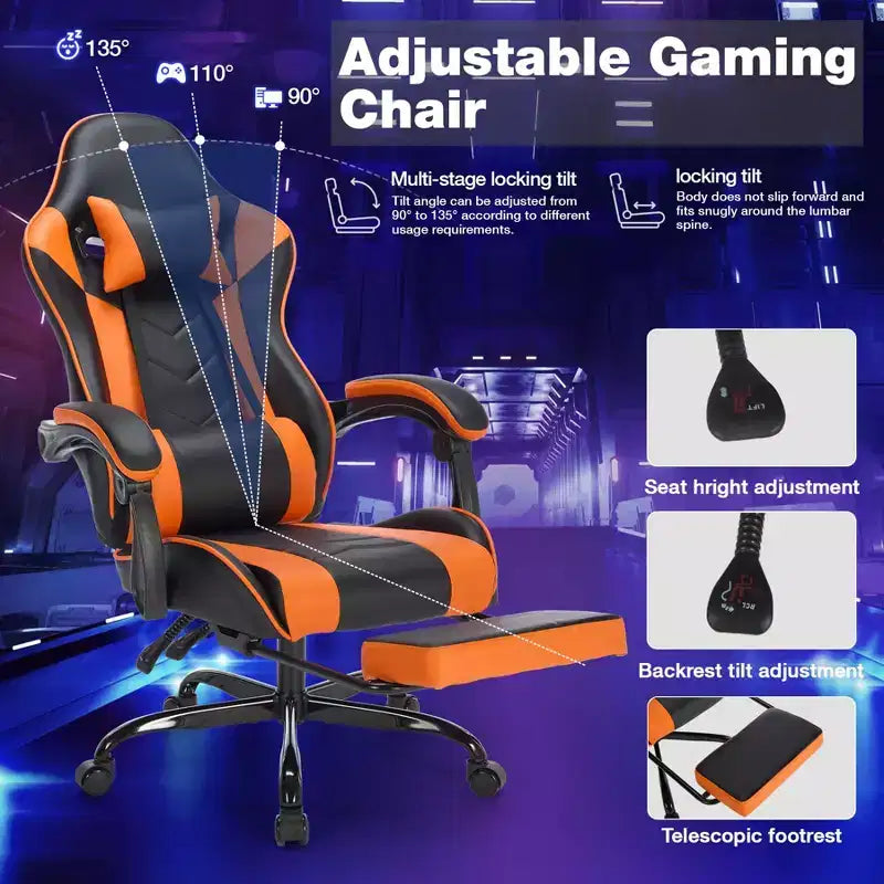 TUYOHW 360Swivel Gaming Chair Office Chairs with Wheels,Reclining Back,Adjustable Seat Height&Footrest,Ergonomics Video Game Chairs,300lbs Max