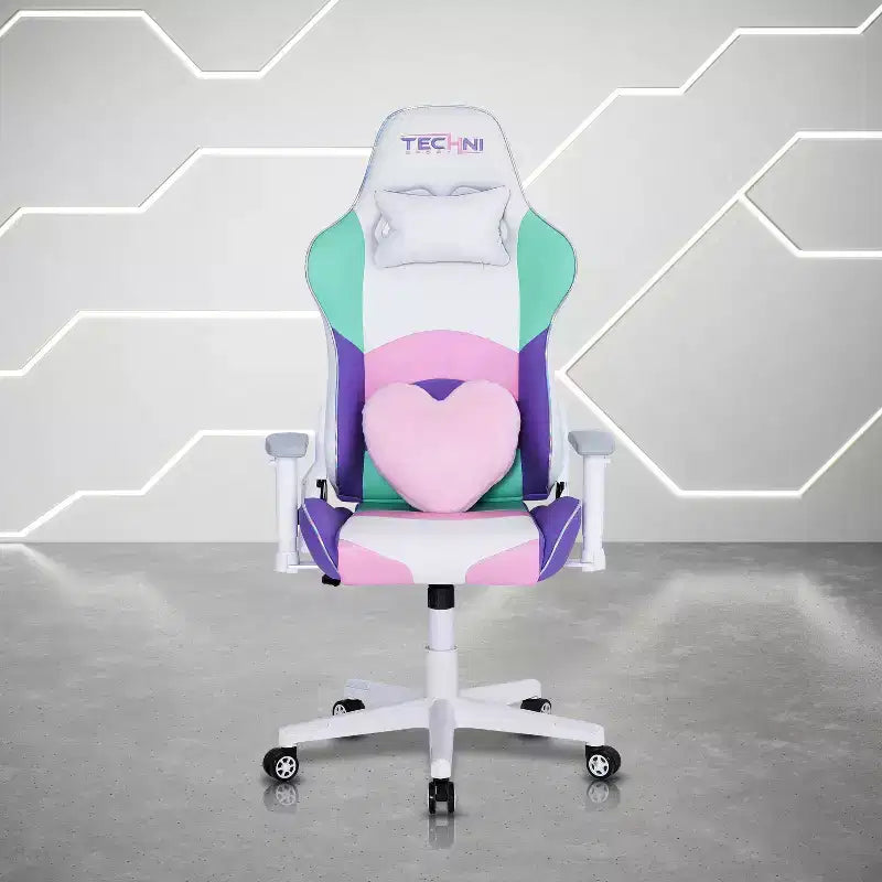 TUYOHW Kawaii PC Gaming Chairs with Adjustable Height,Head&Heart Lumbar Pillow,360 Swivel Chair for Home&Office,250lbs Max,Pink/Green/Purple/White