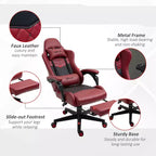 TUYOHW 360Swivel Gaming Chair Office Chairs with Reclining Back,Adjustable Seat Height&Footrest,17-21 Ergonomics Video Game Chairs Office,Red