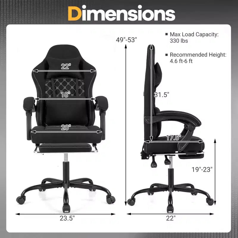 Costway Height Adjustable Computer Chair with Headrest, Lumbar Support, Linkage Armrests Black/Gray