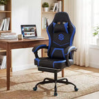 Costway Gaming Chair with Headrest, Lumbar Support, Linkage Armrests, Reclining Backrest Black & White/Navy Blue & Black