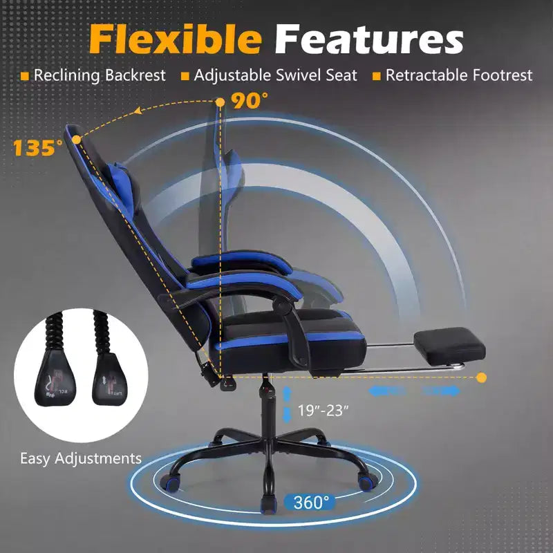 Costway Gaming Chair with Headrest, Lumbar Support, Linkage Armrests, Reclining Backrest Black & White/Navy Blue & Black