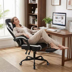 Costway Gaming Chair with Headrest, Lumbar Support, Linkage Armrests, Reclining Backrest Black & White/Navy Blue & Black