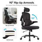 TUYOHW Ergonomic Mesh Office Chair with Adjustable Lumbar Support,Headrest & Flip-Up Armrests,Home Office Desk Chair for Study,Gaming Room