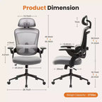 TUYOHW High-Back Ergonomic Office Chair with Adjustable Lumbar Support, Gaming Chair with Flip Up Arms, Mesh Computer Chair for Home, Office