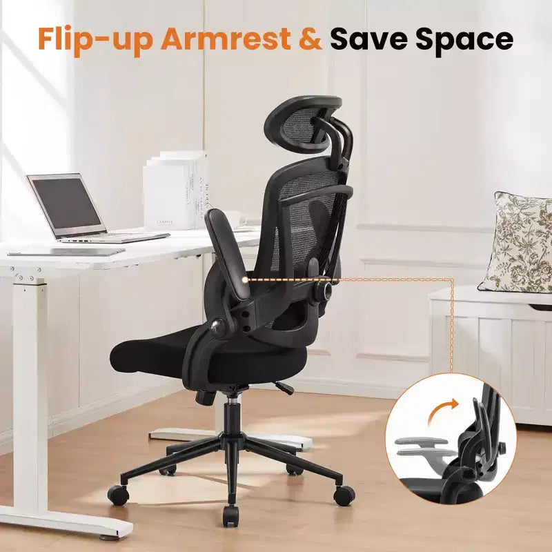 TUYOHW High-Back Ergonomic Office Chair with Adjustable Lumbar Support, Gaming Chair with Flip Up Arms, Mesh Computer Chair for Home, Office
