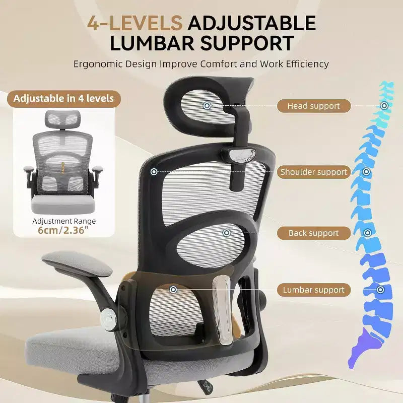 COZONY Ergonomic Desk Chair - Home Mesh Office Desk Chair with Wheels, High-Back Computer Gaming Chair with Adjustable Headrest for Home, Office, Gray