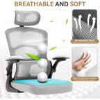 COZONY Ergonomic Desk Chair - Home Mesh Office Desk Chair with Wheels, High-Back Computer Gaming Chair with Adjustable Headrest for Home, Office, Gray