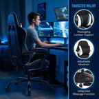 Racing Style Gaming Chair, Ergonomic E-sports Chair with Massage, PU Leather, High-Density Molded Foam, Comfortable & Safe, White