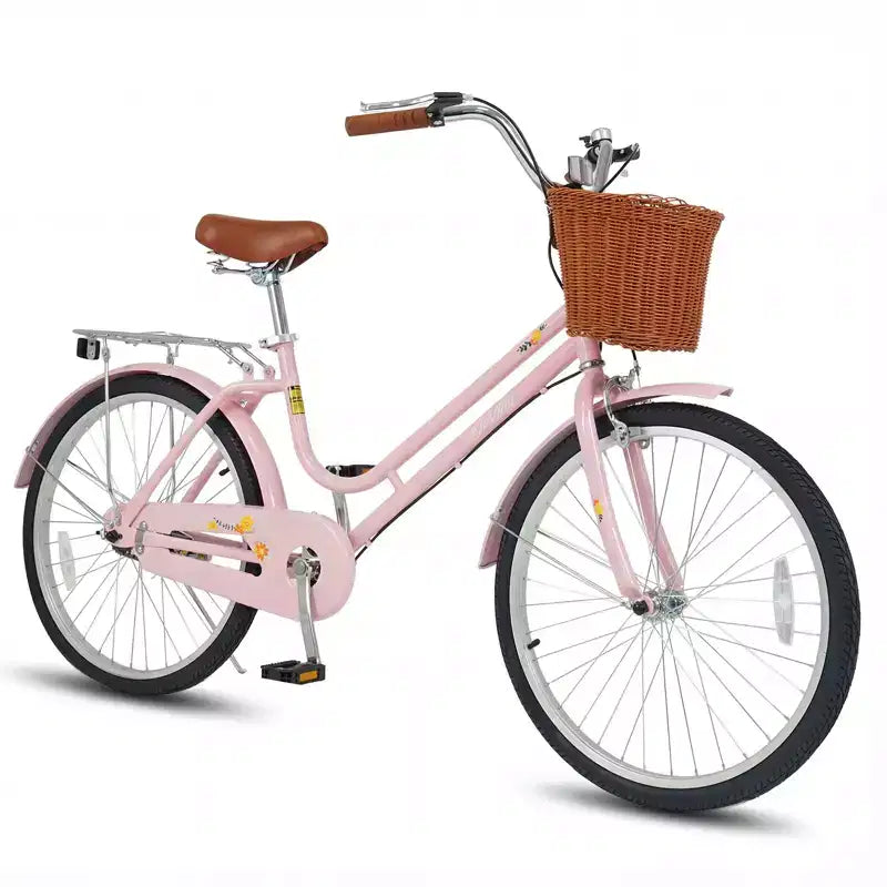 Gymax 24-Inch Beach Cruiser Bike w/Adjustable Seat Woven Basket & Rear Rack for City