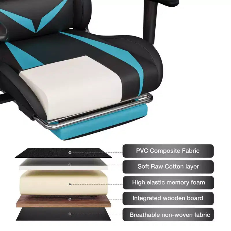 Hoffree Massage Reclining Gaming Chair Ergonomic Office PC Chair with Bluetooth Speaker & RGB Light