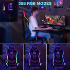 Hoffree Massage Reclining Gaming Chair Ergonomic Office PC Chair with Bluetooth Speaker & RGB Light