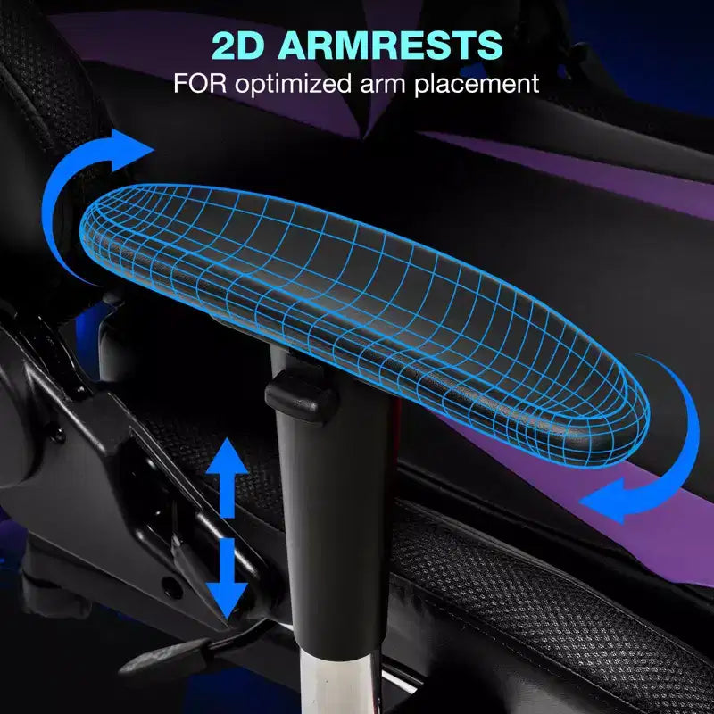 Hoffree Massage Reclining Gaming Chair Ergonomic Office PC Chair with Bluetooth Speaker & RGB Light