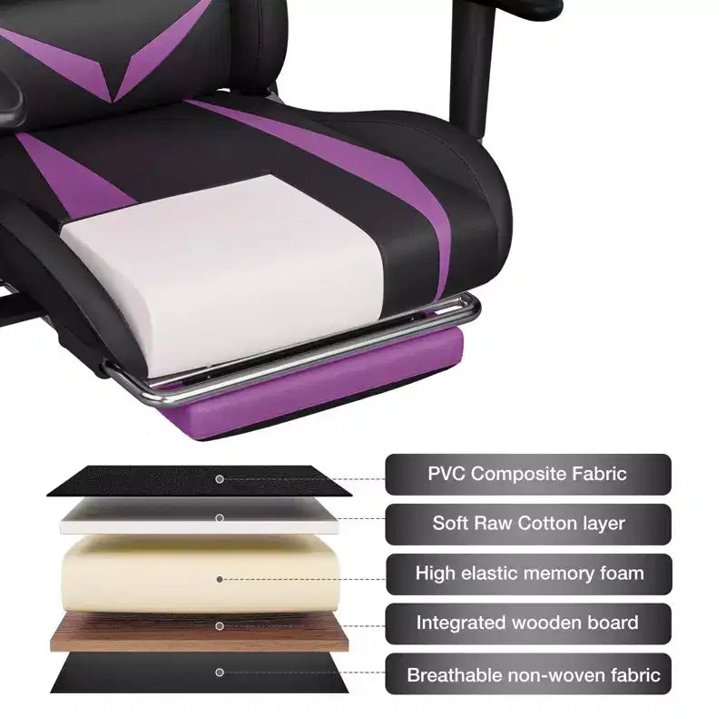 Hoffree Massage Reclining Gaming Chair Ergonomic Office PC Chair with Bluetooth Speaker & RGB Light