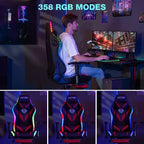 Hoffree Massage Reclining Gaming Chair Ergonomic Office PC Chair with Bluetooth Speaker & RGB Light