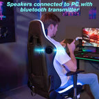 Hoffree Massage Reclining Gaming Chair Ergonomic Office PC Chair with Bluetooth Speaker & RGB Light
