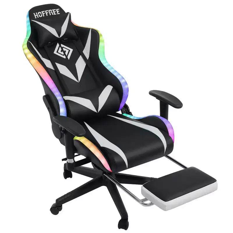 Hoffree Massage Reclining Gaming Chair Ergonomic Office PC Chair with Bluetooth Speaker & RGB Light