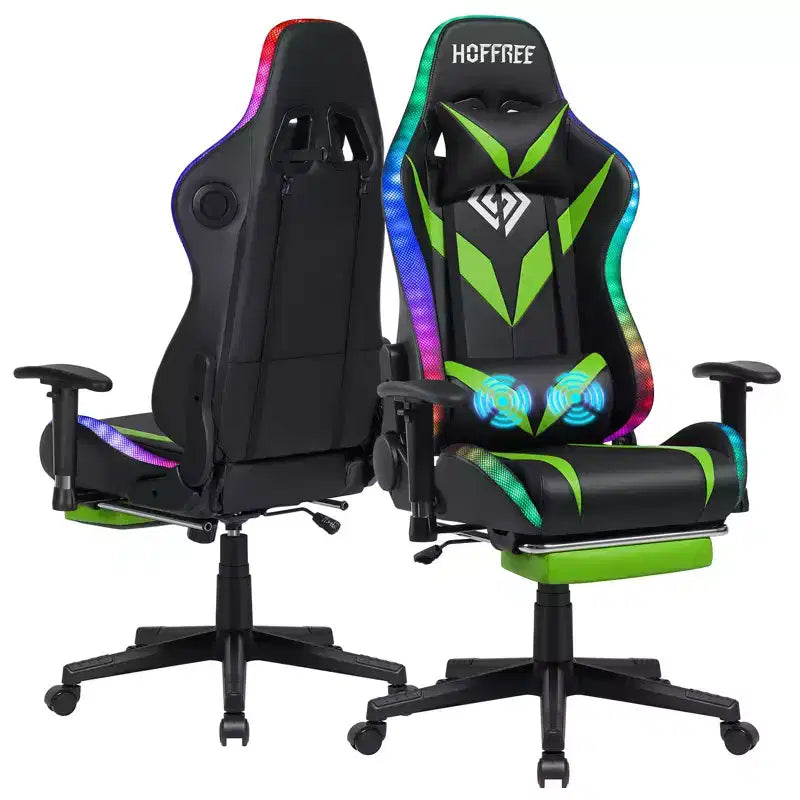 Hoffree Massage Reclining Gaming Chair Ergonomic Office PC Chair with Bluetooth Speaker & RGB Light