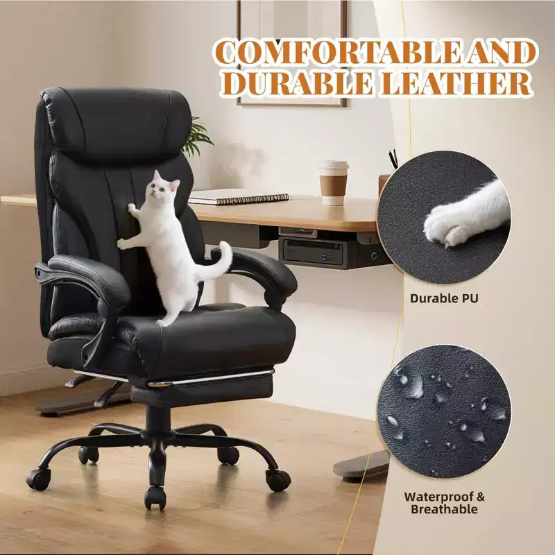 Office Desk Chair, 500 LBS Big and Tall Executive Chair with Footrest, 90-155 Recline Leather Gaming Chair