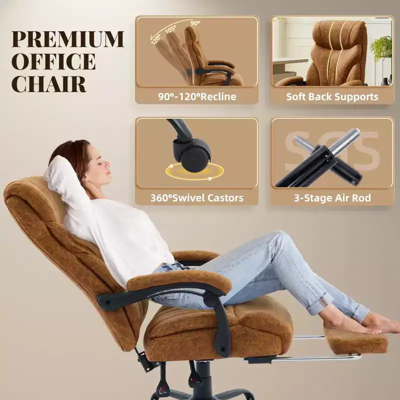 Office Desk Chair, 500 LBS Big and Tall Executive Chair with Footrest, 90-155 Recline Leather Gaming Chair