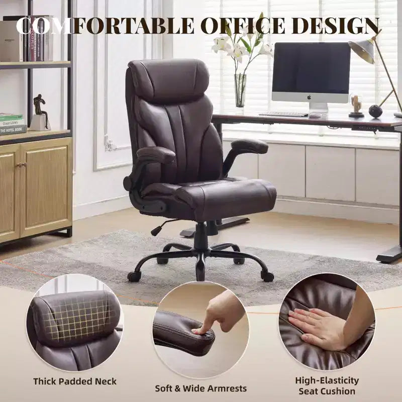 Office Desk Chair, 500 LBS Big and Tall Executive Chair with Footrest, 90-155 Recline Leather Gaming Chair