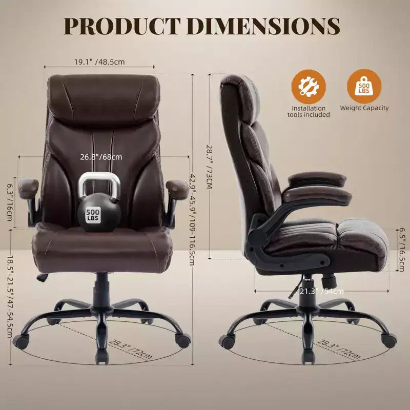 Office Desk Chair, 500 LBS Big and Tall Executive Chair with Footrest, 90-155 Recline Leather Gaming Chair