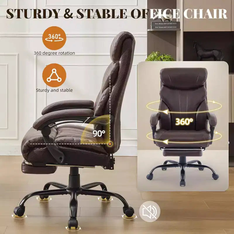 Office Desk Chair, 500 LBS Big and Tall Executive Chair with Footrest, 90-155 Recline Leather Gaming Chair