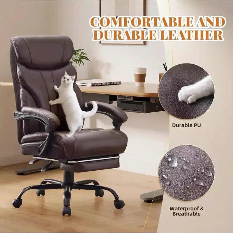 Office Desk Chair, 500 LBS Big and Tall Executive Chair with Footrest, 90-155 Recline Leather Gaming Chair