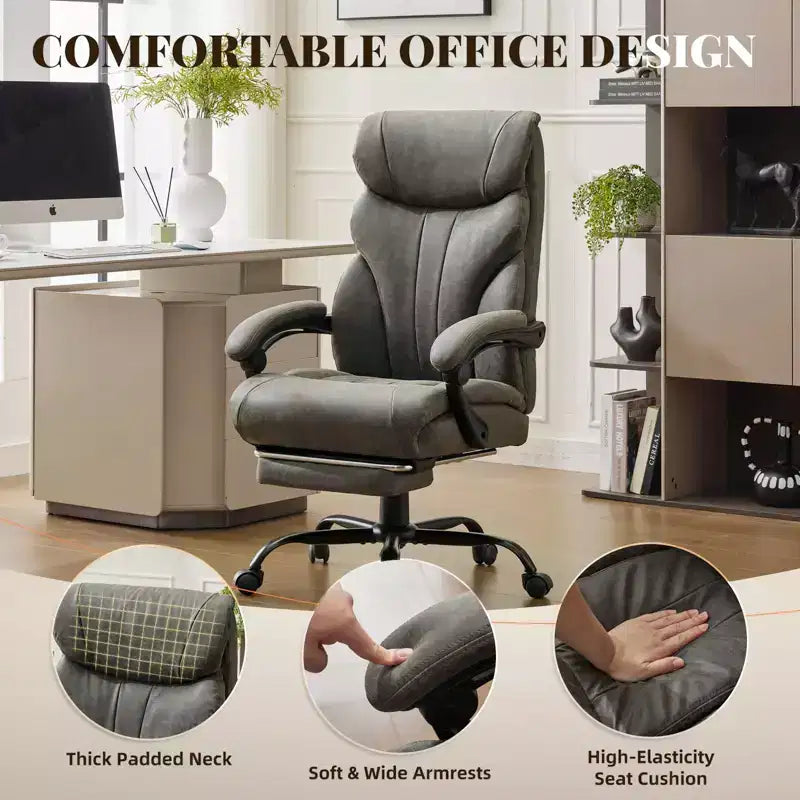 Office Desk Chair, 500 LBS Big and Tall Executive Chair with Footrest, 90-155 Recline Leather Gaming Chair