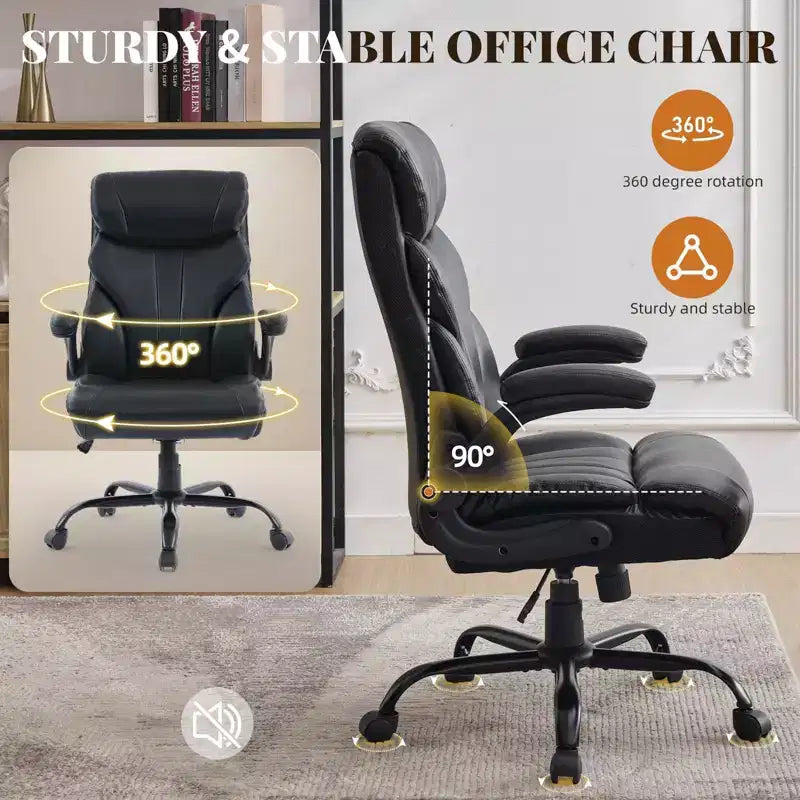 Office Desk Chair, 500 LBS Big and Tall Executive Chair with Footrest, 90-155 Recline Leather Gaming Chair