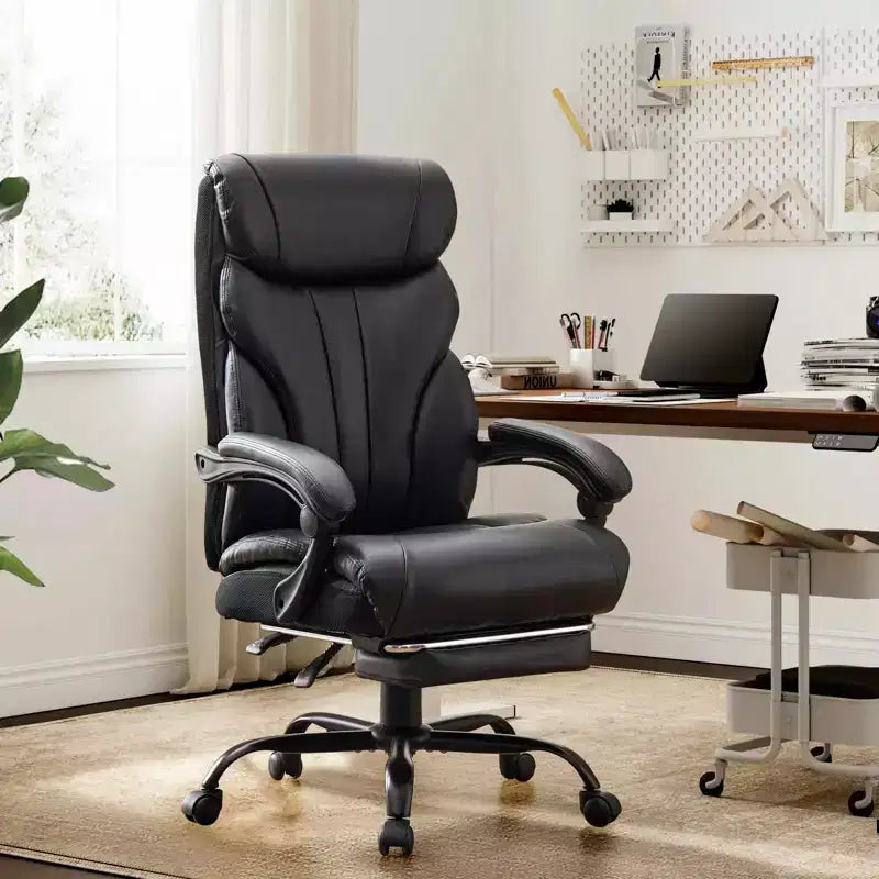 Office Desk Chair, 500 LBS Big and Tall Executive Chair with Footrest, 90-155 Recline Leather Gaming Chair