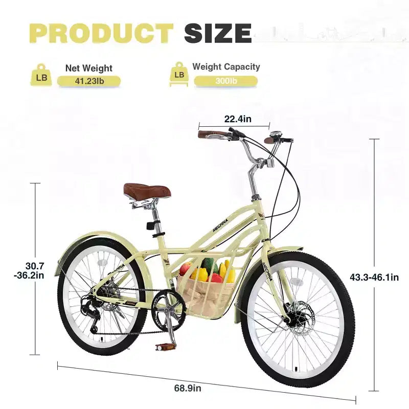 NAYSAYE 24 Inch Commuter Bike for Adult 6-Speed Hybrid City Bicycle with Dual V-Brake Adjustable Seat Steel Frame for Women Men Commuting Leisure