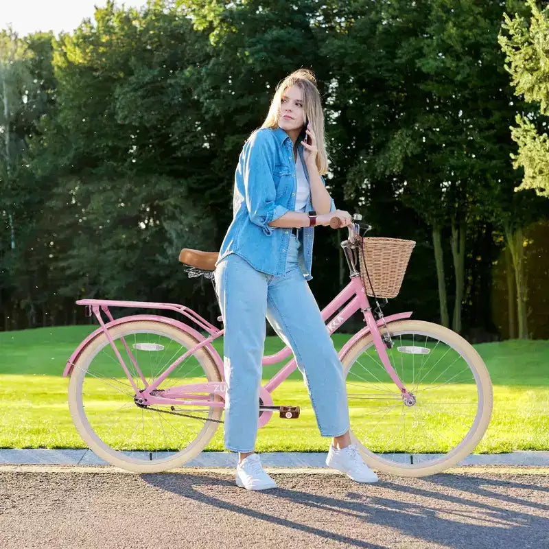 NAYSAYE 24 Inch Girls Cruiser Bike Speed Hybrid City Bicycle for Youth 7-10+ Years Old with Wicker Basket & Rear Rack, Kids Cycle Bikes