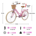 NAYSAYE 24 Inch Girls Cruiser Bike Speed Hybrid City Bicycle for Youth 7-10+ Years Old with Wicker Basket & Rear Rack, Kids Cycle Bikes