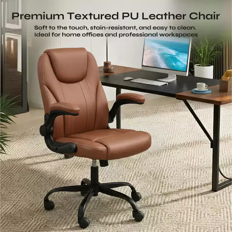 Pinmoco Ergonomic Executive Computer Desk Chair with Double-Layer Cushion, Gaming Chair with Wheels and Flip-Up Armrest, PU Leather