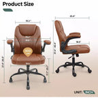 Pinmoco Ergonomic Executive Computer Desk Chair with Double-Layer Cushion, Gaming Chair with Wheels and Flip-Up Armrest, PU Leather