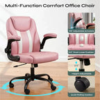 Pinmoco Ergonomic Executive Computer Desk Chair with Double-Layer Cushion, Gaming Chair with Wheels and Flip-Up Armrest, PU Leather