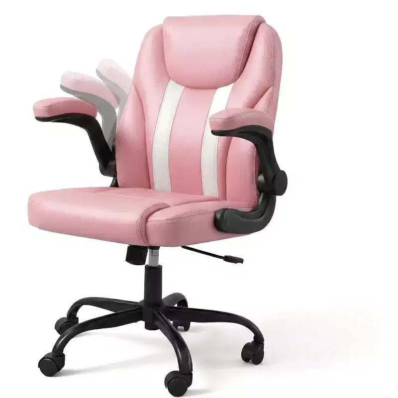Pinmoco Ergonomic Executive Computer Desk Chair with Double-Layer Cushion, Gaming Chair with Wheels and Flip-Up Armrest, PU Leather
