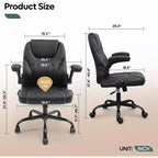Pinmoco Ergonomic Executive Computer Desk Chair with Double-Layer Cushion, Gaming Chair with Wheels and Flip-Up Armrest, PU Leather