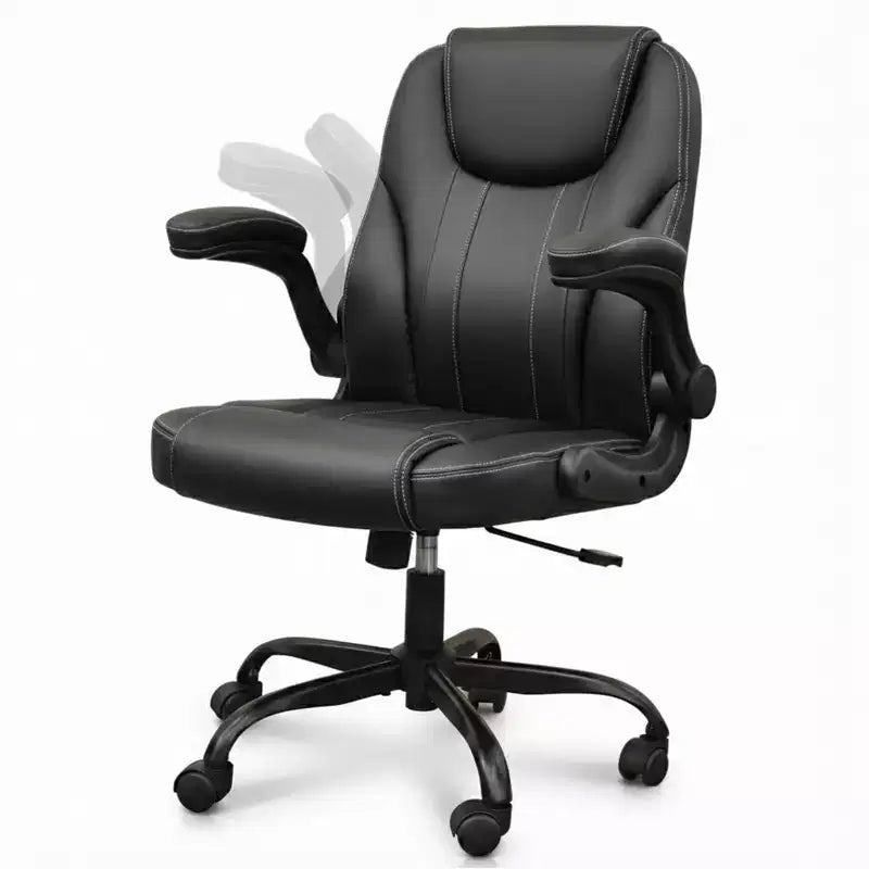 Pinmoco Ergonomic Executive Computer Desk Chair with Double-Layer Cushion, Gaming Chair with Wheels and Flip-Up Armrest, PU Leather